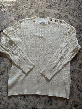 Charter Club Cream Cable-Knit Sweater with Shoulder Buttons